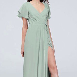 DUSTY SAGE FLOWY MAXI WRAP DRESS